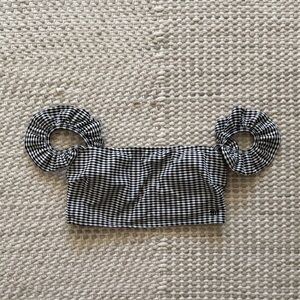 Albion Black and White Gingham Off-Shoulder Bikini Top